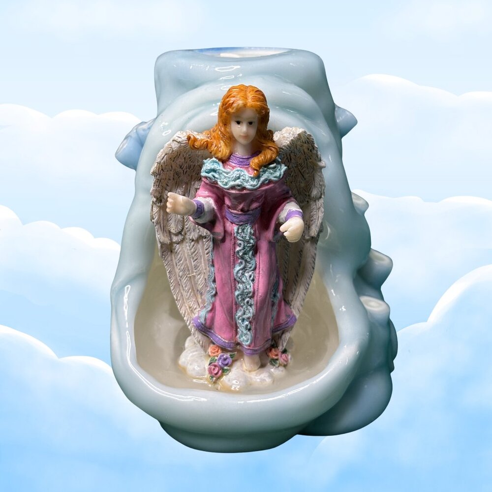 Victorian Angel in a Coral Cloud Tealight Candle Holder - 6 in